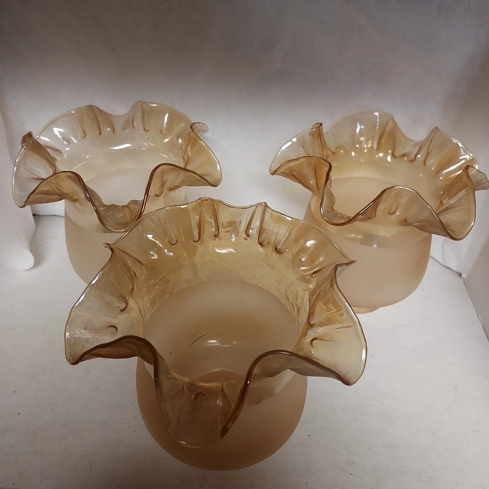 Vintage Tulip Glass Gold Frosted Shades Set Of 3...B38